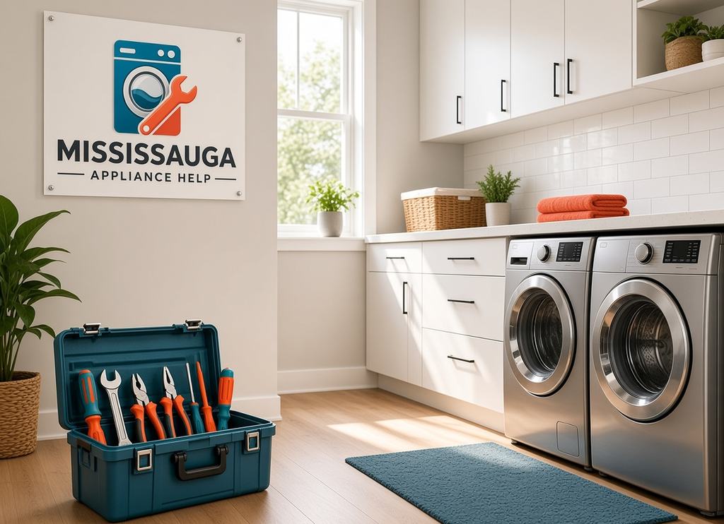 Laundry room with a washer and dryer and an open toolbox